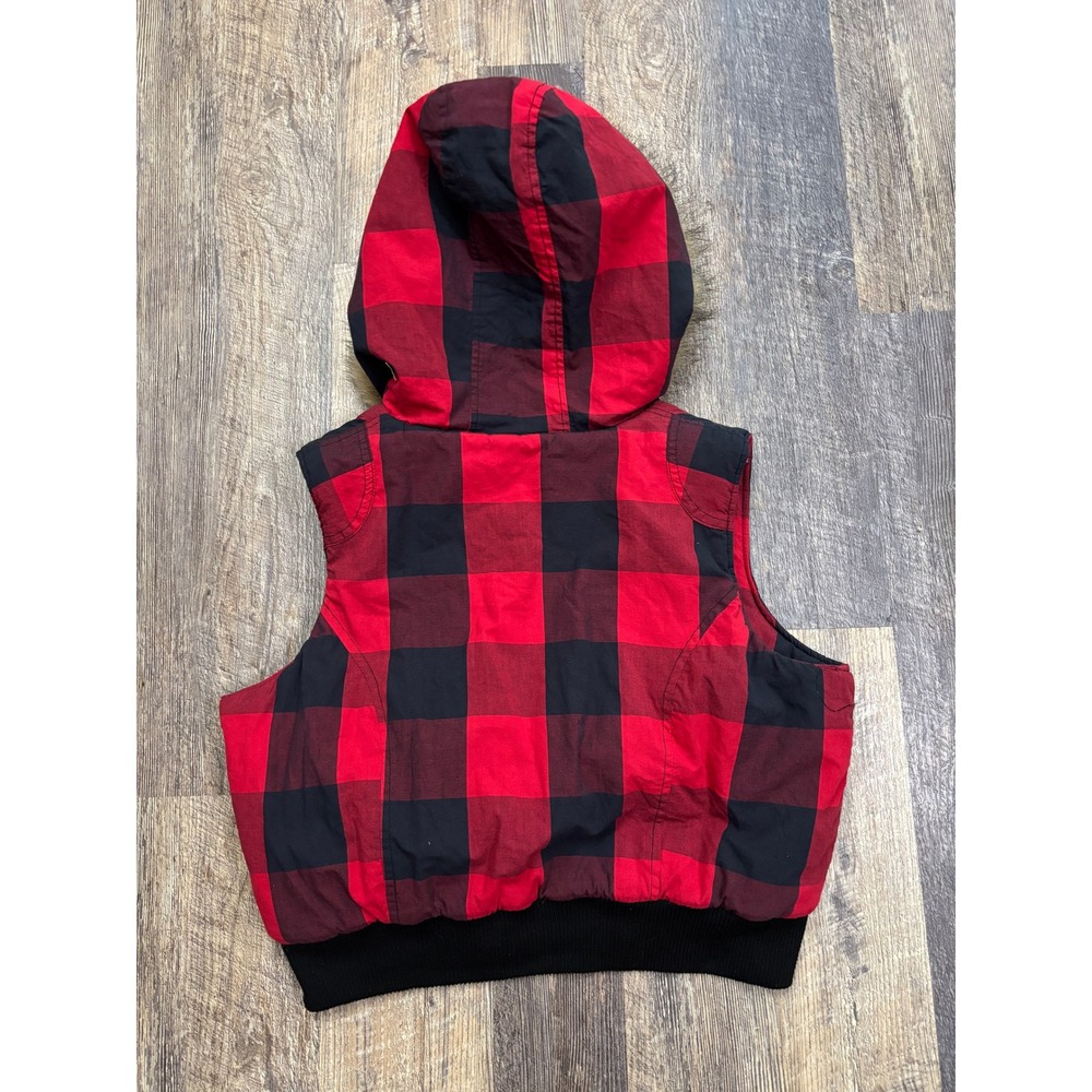 Last Kiss Red Black Buffalo Plaid Hooded Puffer Vest Faux Fur Trim XL 9774BC2 - Picture 6 of 6